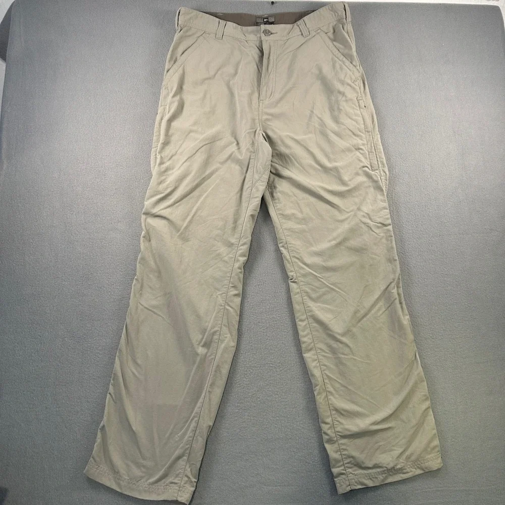 REI Sahara Mens Hiking Pants Tan Khaki Nylon UPF 50+ Outdoor 34x32 784060